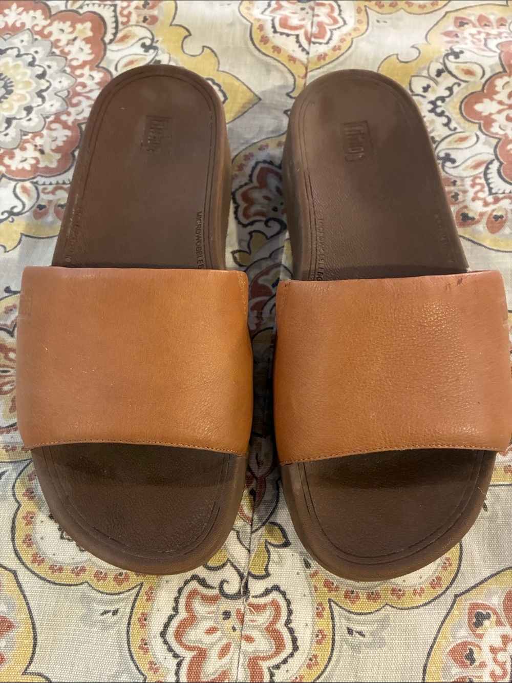 Fitflop Leather Slide Sandals - Brown/Tan